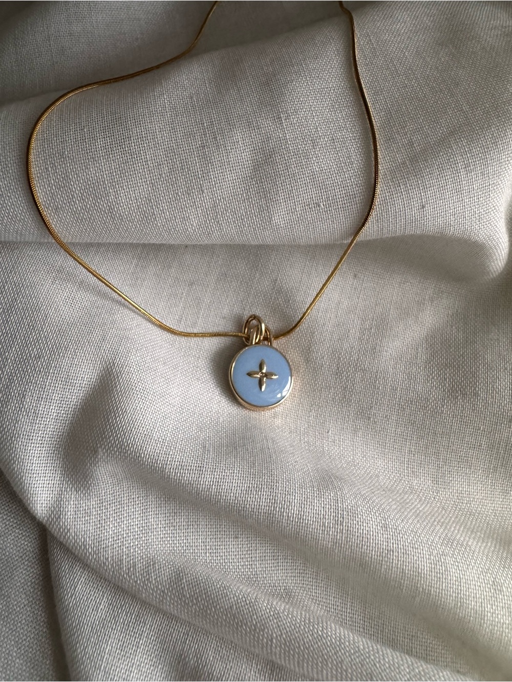 LV Louis Vuitton Upcycled Floral Motif Pendant Necklace - Light Blue and gold